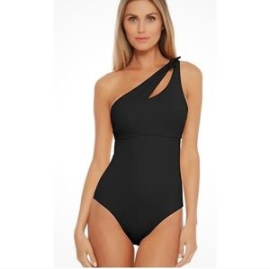 BECCA One-Shoulder Black Cutout Knot One-Piece Swimsuit